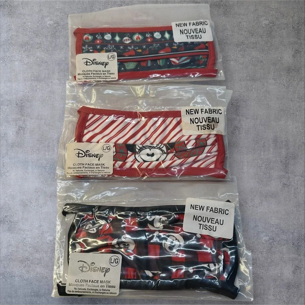 Disney Mickey Mouse Cloth‎ Face Masks Lot of 3 New Holiday Prints Adult LG